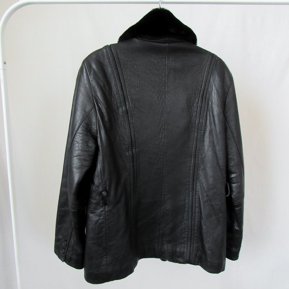 VTG 90s Faux Fur Collar Black Leather Jacket Y2K Leather Jacket Chic Modern Fit - Picture 3 of 16